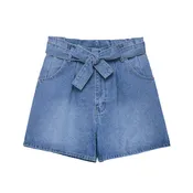 Belted Waist High Waist Dark Wash Denim Shorts