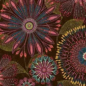 108in. Flora Dora - Floral Medallions - Autumn - large floral on dark brown