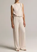 Crepe Draped-Shoulder Sleeveless Top in Blush Cloud