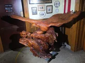 Lot 001 - Vintage Large Carved Wood Eagle and Tigers Battle Royale Sculpture, 77" L x 52" H