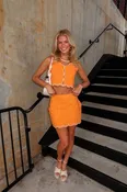 Adaline Orange Scalloped Mini Skirt