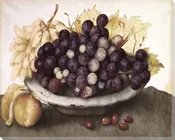 A Dish of Grapes and a Peach Wrapped Canvas Giclee Print Wall Art