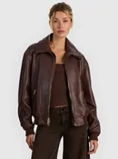 Alice + Olivia - Collins Double Layer Relaxed Leather Bomber - Dark Chocolate