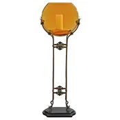 American Art Deco Amber Glass Goldfish Bowl on Wrought Iron Stand