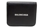 Authentic Balenciaga Black Grained Calfskin Leather Cash Mini Wallet