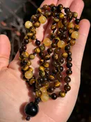 Travel Protection, Tigers Eye + Peach Selenite 108 Bead Handmade + Knotted Mala