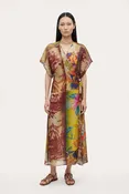 Artistic Patchwork Print Linen Wrap Dress
