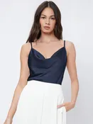Inner Wear Silk like Satin Camisole Women Pile Collar Outer Wear Sexy Bottoming Swing Collar Short Top