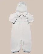 Boy’s Soft Cotton Knit Christening Baptism Longall w/ Blue Cross and Hat