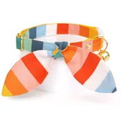 Cat Collar & Bunny Ear Bow Set - "Carousel" - Preppy Rainbow Striped Cat Collar with Matching Bunny Bow Tie / Summer, Sailing / Cat, Kitten + Small Dog Sizes