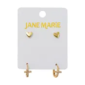 18K Gold Plated Heart with Cross Huggie Earring Set