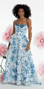 Chiffon Floral Print Corset Tiered Ballgown