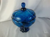 MCM Viking Art Glass Bluenique Covered Candy Dish