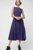 Ali Golden Paneled Midi Dress in Rust and Cobalt Gingham