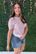 Crochet Striped Short Sleeve Top