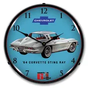 1964 Silver Corvette Sting Ray LED Backlit Clock