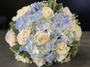Blue Hydrangea And Blush White Rose Bouquet