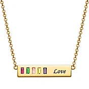14K Gold over Sterling Baguette Birthstone Love Bar Pendant