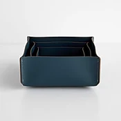 Square Deep Teal Leather Storage Bins Set of 3