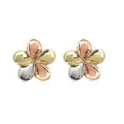 14KT Gold Tri-color Plumeria Stud Earrings