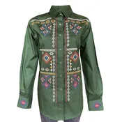Rockmount - Women’s Green Diamond Pattern Embroidered Western Shirt
