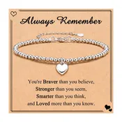 Always Remember Heart Charm Stainless Steel Bracelet with Blessing Cards:
