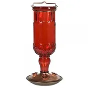 Red Antique Glass Hummingbird Feeder