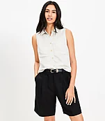 Linen Blend Sleeveless Pocket Shirt