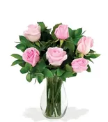 6 Pink Long Stem Roses