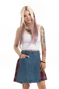 Black Watch Denim Skirt With Tartan Pleats