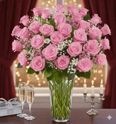 3 Dozen Pink Rose Vase