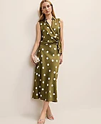 Dotted Midi Slip Skirt in Satin
