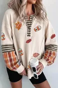 Sequin Autumn Leaf & Coffee Cup Waffle Knit Top