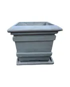 Concrete Double Bar Square Planter w/Tray