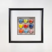 10x10 Shadow Box with a Red Mug in a Black Frame
