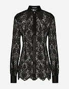 Bluse aus Chantilly-Spitze mit Details aus Satin