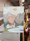 Antique French Landscape Oil Painting on Canvas