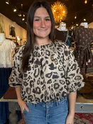 Animal Print Short Sleeve Top__