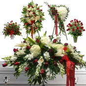 5 PIECE RED AND WHITE SET