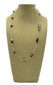 Sterling silver chain necklace with African beads, onyx, matte agate and Dalmatian jasper gemstones