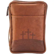 Bible Cover-3 Cross-Vinyl-Thinline-Brwn