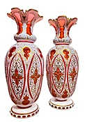 A Fine Pair of Bohemian Overlay Glass Vases
