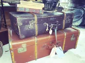 Vintage Wood-Ribbed Suitcases (rental) $15-20 — The Venue