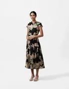 Mikael Aghal Black Floral Midi Skirt