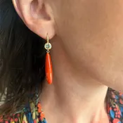 18K Green Sapphire & Coral Drop Earrings