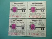 4  Vintage Walt Disney World Adult Magic Key Coupons.  Item: EX DIS MKC AD.