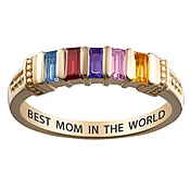 14K Gold over Sterling Baguette Birthstone Ring - 5 Stones