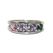10K White Gold Pink & Green Synthetic Multi-Gemstone Stones Ring – Size 7.5