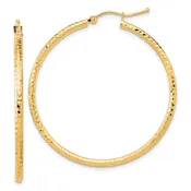 10K Yellow Gold 2mm Diamond Cut Hoop Earrings