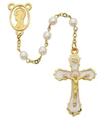 6MM GOLD PLATE PEARL ROSARY
